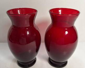 027 pairofrubyredglassvasesinclassic