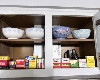 Vintage spice tins and Japanese bowls
