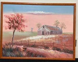 Framed Painting Of Barn Scene