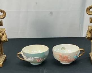 Moriage Dragonware Teacups Elephant Bookends