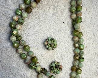 Mid-Century Style Rhyolite and Glass Bead Jewelry Set