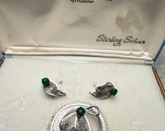 Sterling Silver Filigree Brooch and Earring Set