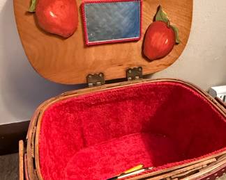 Basketville Hand Painted Apple Design Wood Basket