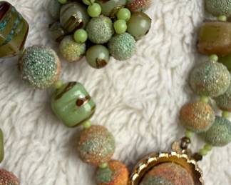 Mid-Century Style Rhyolite and Glass Bead Jewelry Set