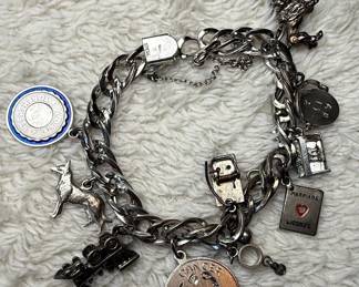 Vintage Sterling Silver Charm Bracelet with Assorted Charms