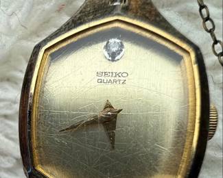 Seiko Quartz Hexagonal Case Watch with Diamond Accent