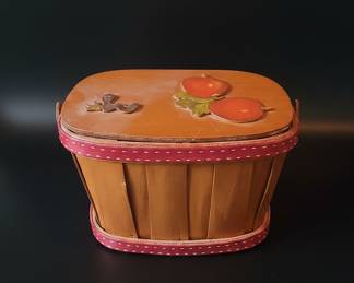 Vintage Hand-Painted Apple and Worm Picnic Basket