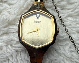 Seiko Quartz Hexagonal Case Watch with Diamond Accent
