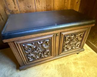 Lane Hand Carved Walnut Record Storage Chest