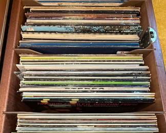 Vintage Vinyl Record Collection with Wooden Cabinet