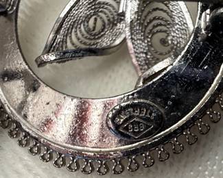Sterling Silver Filigree Brooch and Earring Set