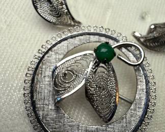 Sterling Silver Filigree Brooch and Earring Set