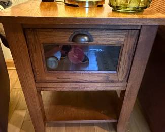 Mission Style End Table with Glass Drawer Display