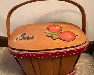 Basketville Hand Painted Apple Design Wood Basket