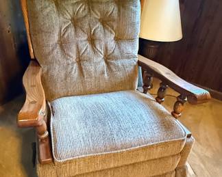 La-Z-Boy Reclining Wingback Chair with Wooden Handle