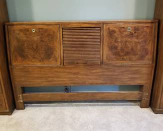Campaign style full/queen headboard from Hickory Manufacturing Co. 1980s.