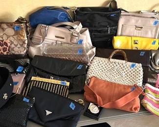 Ladies Purses/ Handbags -Beige patchwork Coach purse - sold; enlarge photo to see prices of ea