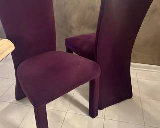 Violet Purple Plush Straight Back Chairs 18” floor to seat. $45 ea; 8 available