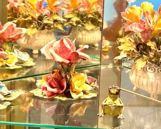 Capodimonte candle stick holders set & floral