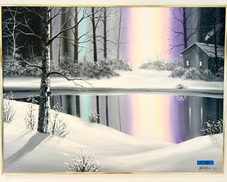 Signed Whitaker Winter Scape Painting48”w x 36”h $125
