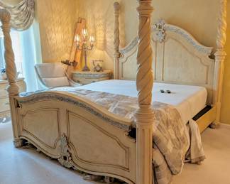 4 pc King wood antique white bed frame $500