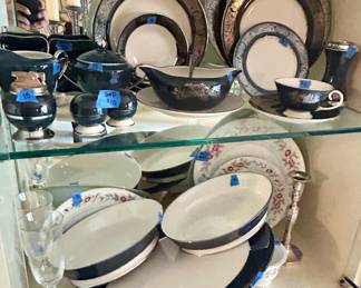 Madeira Mystic Blue Flintrudge China set (12) 7pc settings ($30ea) $360; + serving pcs