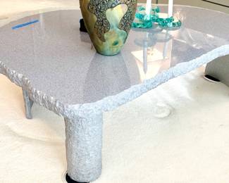 Lavendar & Gray 2 layered, hand carved stone Coffee Table 55”w x 41”d x 16”h $500
