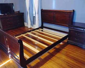 Sleigh bed, dresser with mirror , chest & night stand
