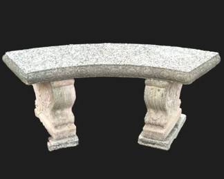 Vintage Curved Concrete Garden Bench with Ornate Pedestals