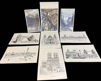 Nine Photo And Ink Prints Mystery Lot