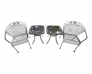 Two Metal Porch Chairs Side Tables