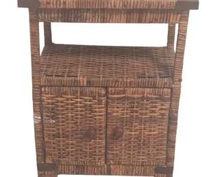 Vintage Woven Wicker Nightstand Cabinet Boho Accent Side Table