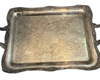 Vintage SilverPlated Serving Tray with Ornate Handles Scroll Rim
