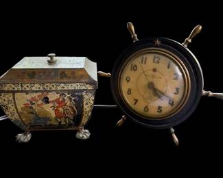 Vtg Chinoiserie Tea Caddy GE Navigator Clock