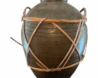 Vintage Rustic Clay And Rattan Vase