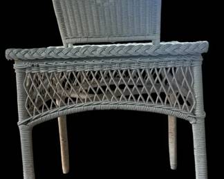 Vintage White Wicker Side Table Arched Magazine Basket