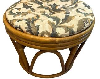 Vintage Rattan Boho Footstool Ottoman with Patterned Cushion