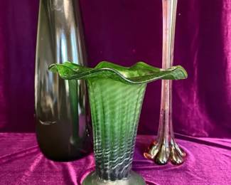 Blown Green Glass Etruscan Rope Design Frosted Vase And More