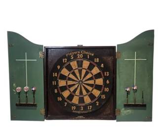 Vintage Sportcraft Players Choice Wood Dartboard Cabinet Set