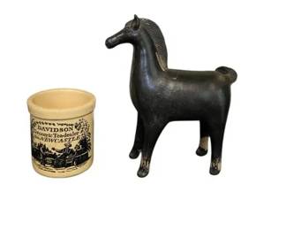 Vintage Davidson Grocer Tea Dealer Stoneware Crock And Horse Bank