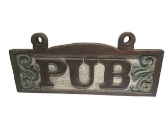 Vintage HandCarved Wooden PUB Hanging Sign