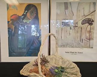 Framed Repoduction Of Vahine No Te Vi And Framed Art Print Saint Paul De Vence And Flower Bask
