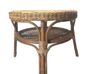 Vintage MidCentury Boho Rattan Wicker 2Tier Round Side Table