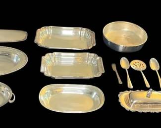 Vintage SilverPlated Silver Colored Serving Trays w Utensils