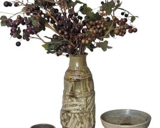 Vintage Ikebana Studio Pottery Set 3 Piece Floral Lot