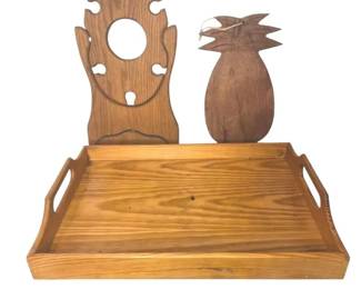 Vintage Rustic Wooden Decor Lot Antique Shuttle, Tray, Wine Caddy