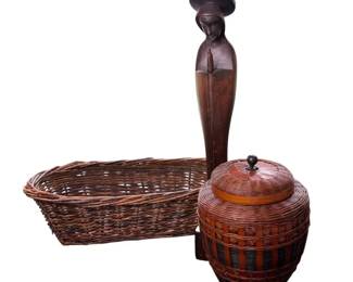 Handcarved Wood Madonna Vtg Baskets