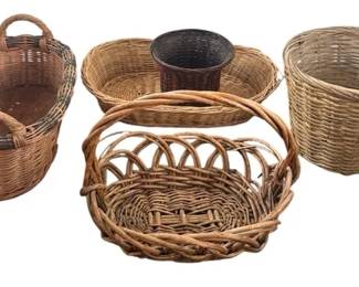 Assorted Wicker and Rattan Storage Planter Baskets 5 Pieces