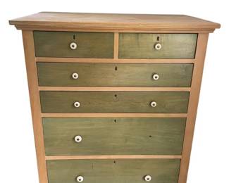 Sage Green Natural Wooden Chest Of Drawers