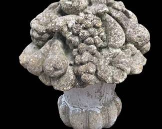 Vintage 15 Cast Stone Fruit Basket Garden Ornament Urn Finial Aged Patina